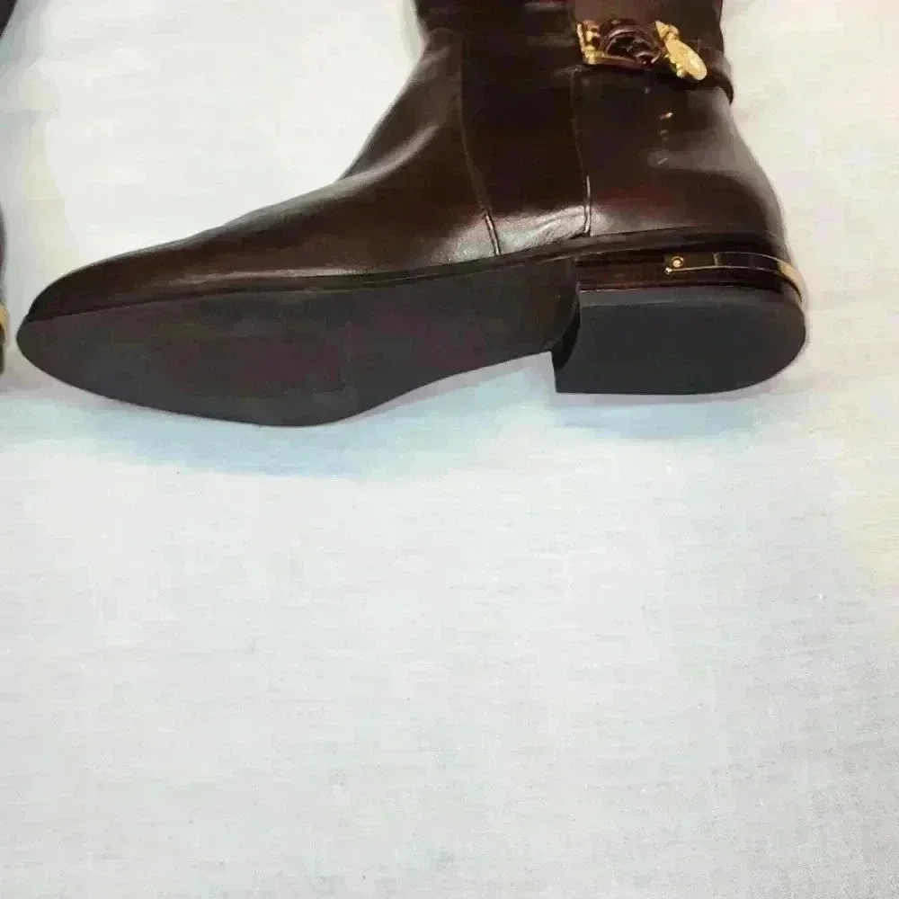 MICHAEL KORS WOMEN'S BROWN AND GOLD RIDING BOOTS NWOB